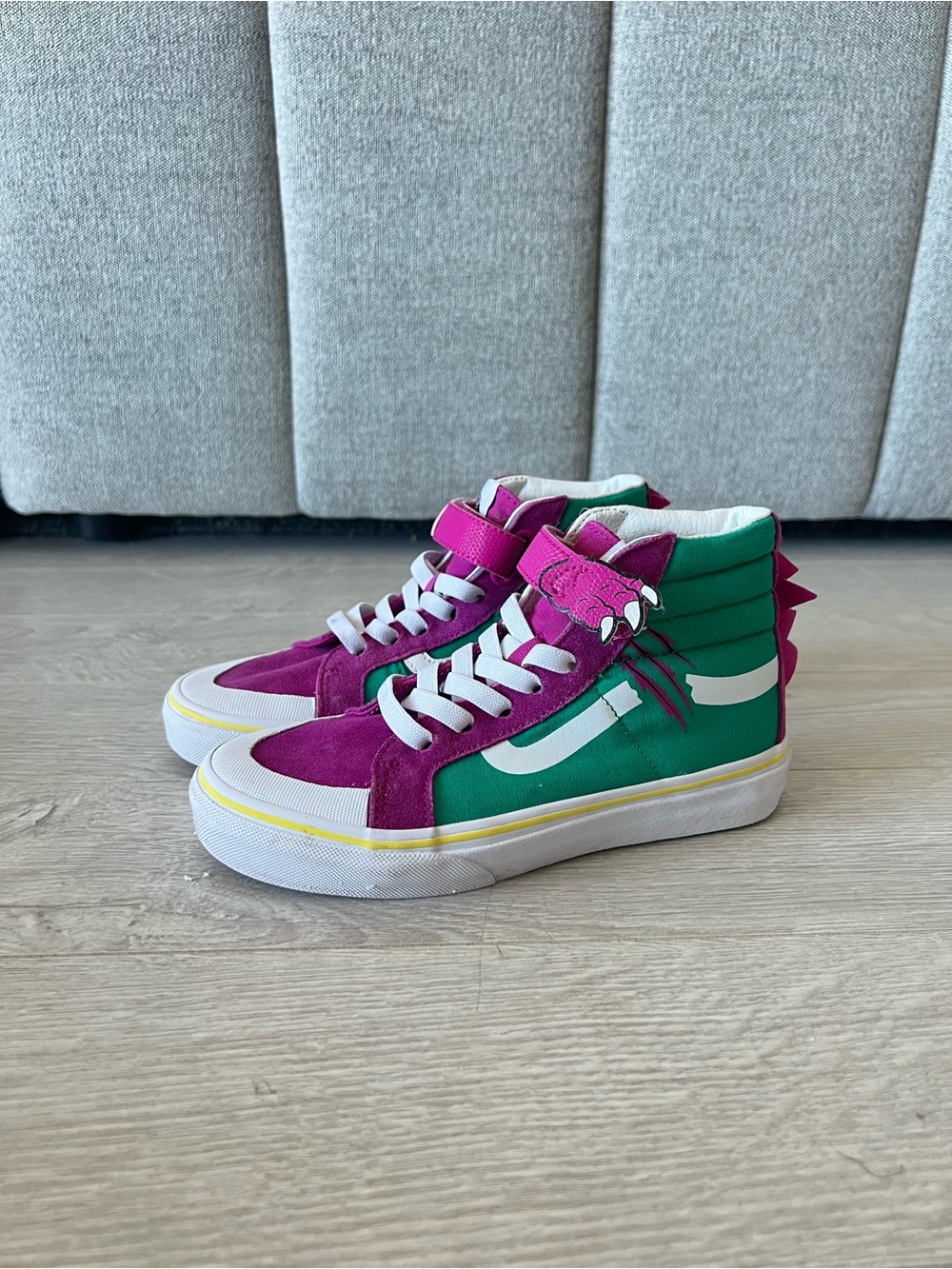 Vans Kids' Sk8-Hi Inspired High-Top Sneakers in Green & Pink Purple Fuchsia